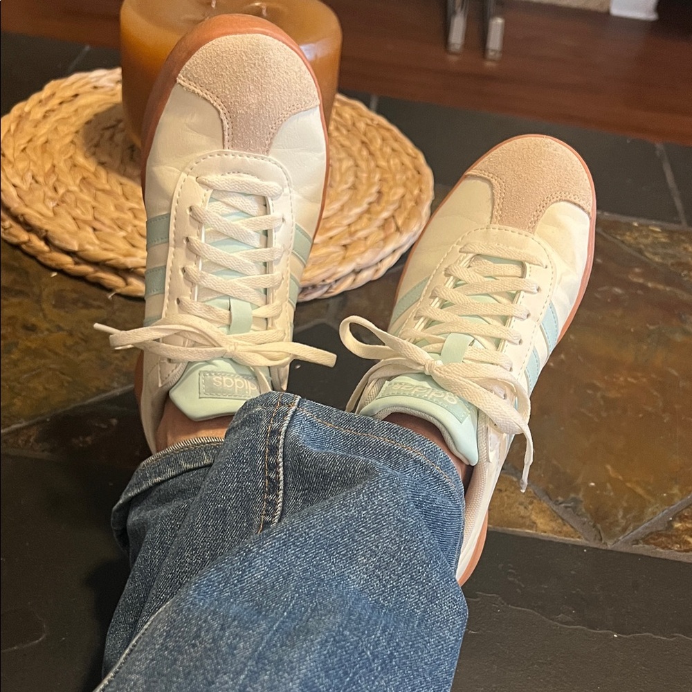 adidas Women's White Mint Gum Sole Sneakers - Picture 5 of 5